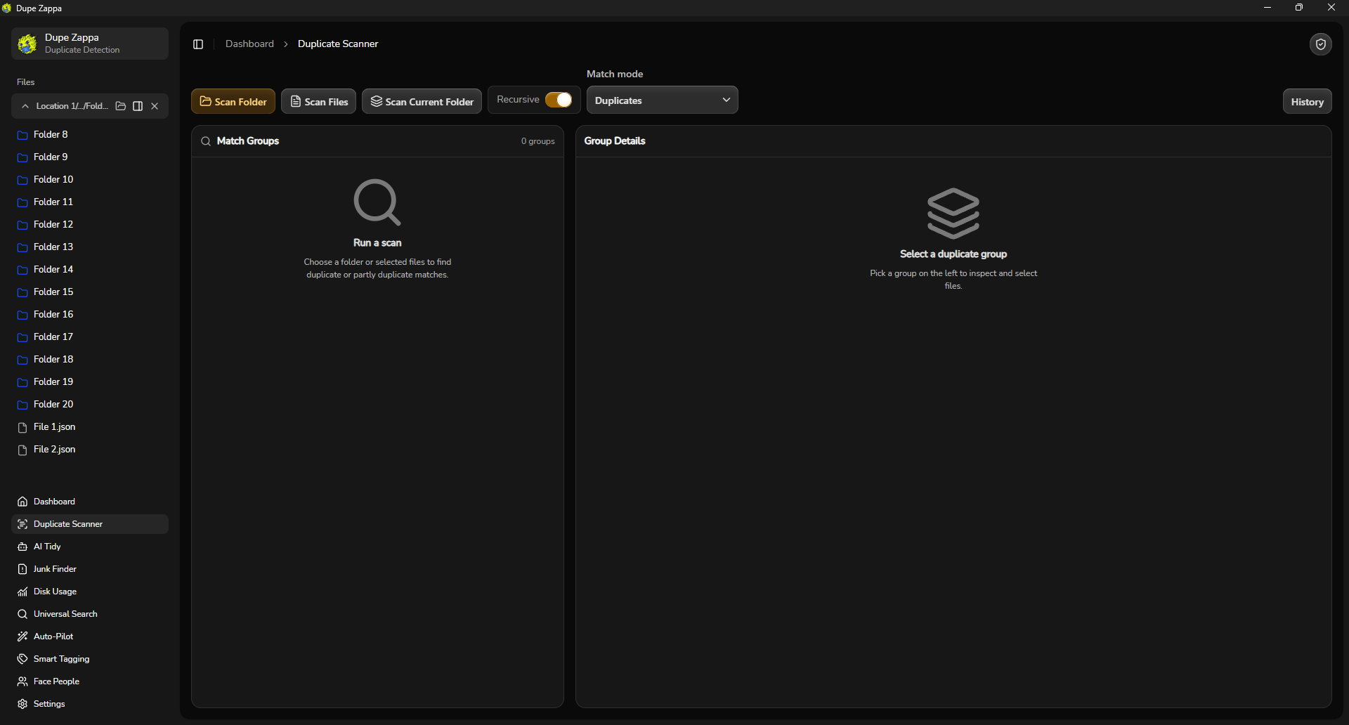 Duplicate Scanner showing match groups