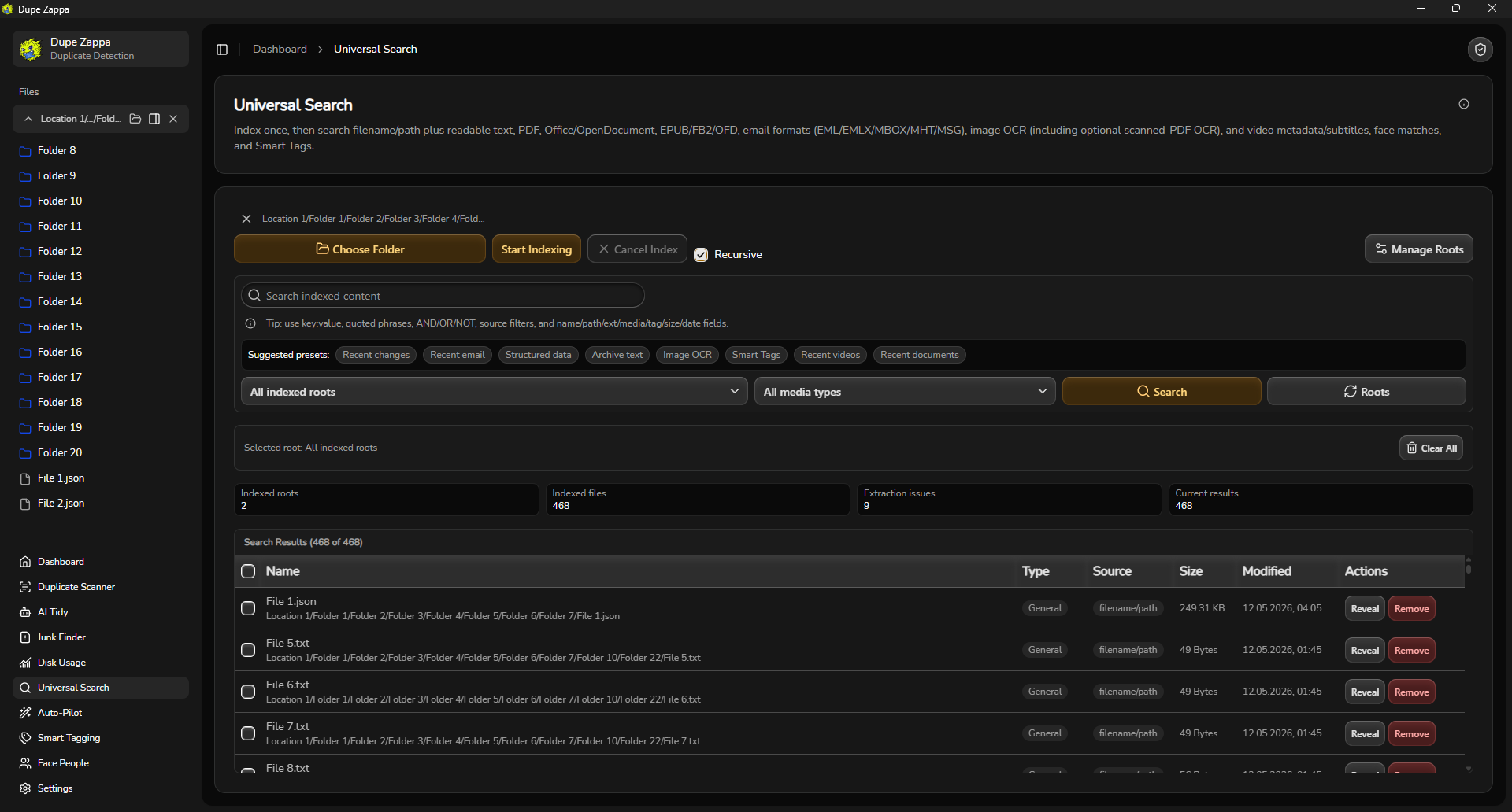 Universal Search interface