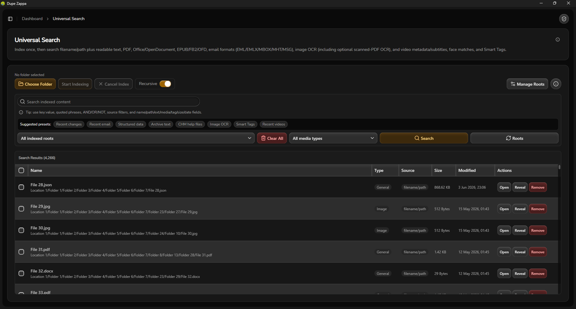 Universal Search indexing documents, emails, and OCR text